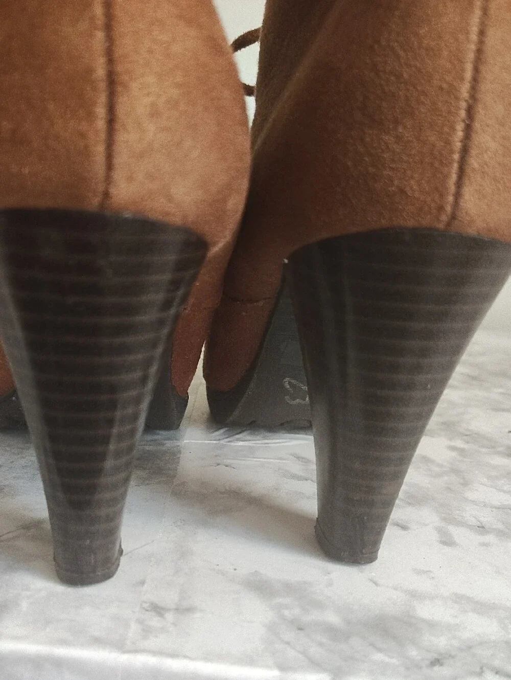 Temptations Suede Tassel Lace-Up Ankle Booties - Cognac Brown
